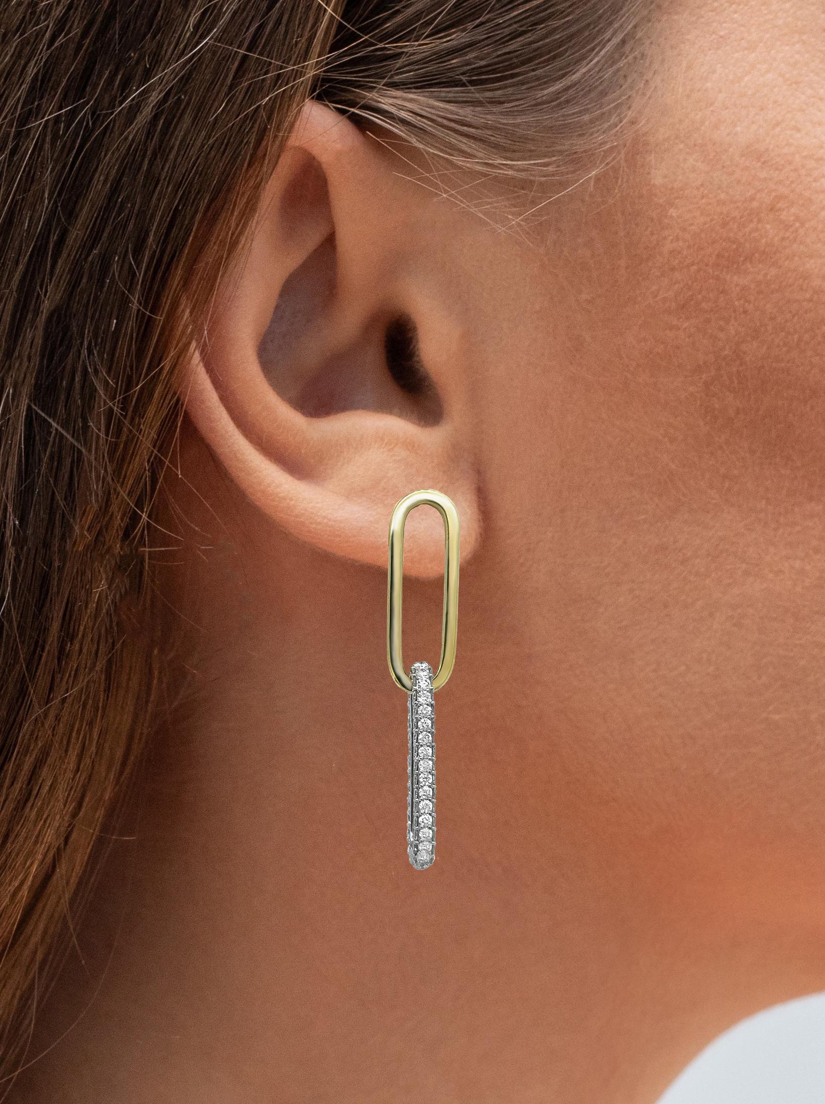 Contemporary Diamond Paperclip Earrings 2.91 Carats 14K Gold For Sale