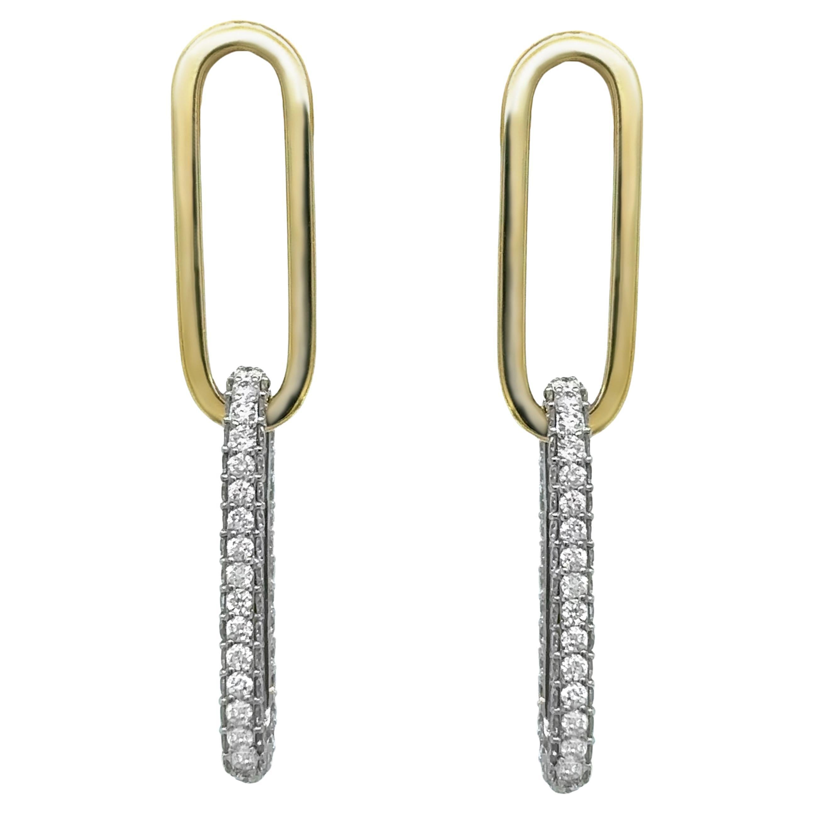 Diamant-Papierclip-Ohrringe 2,91 Karat 14K Gold im Angebot