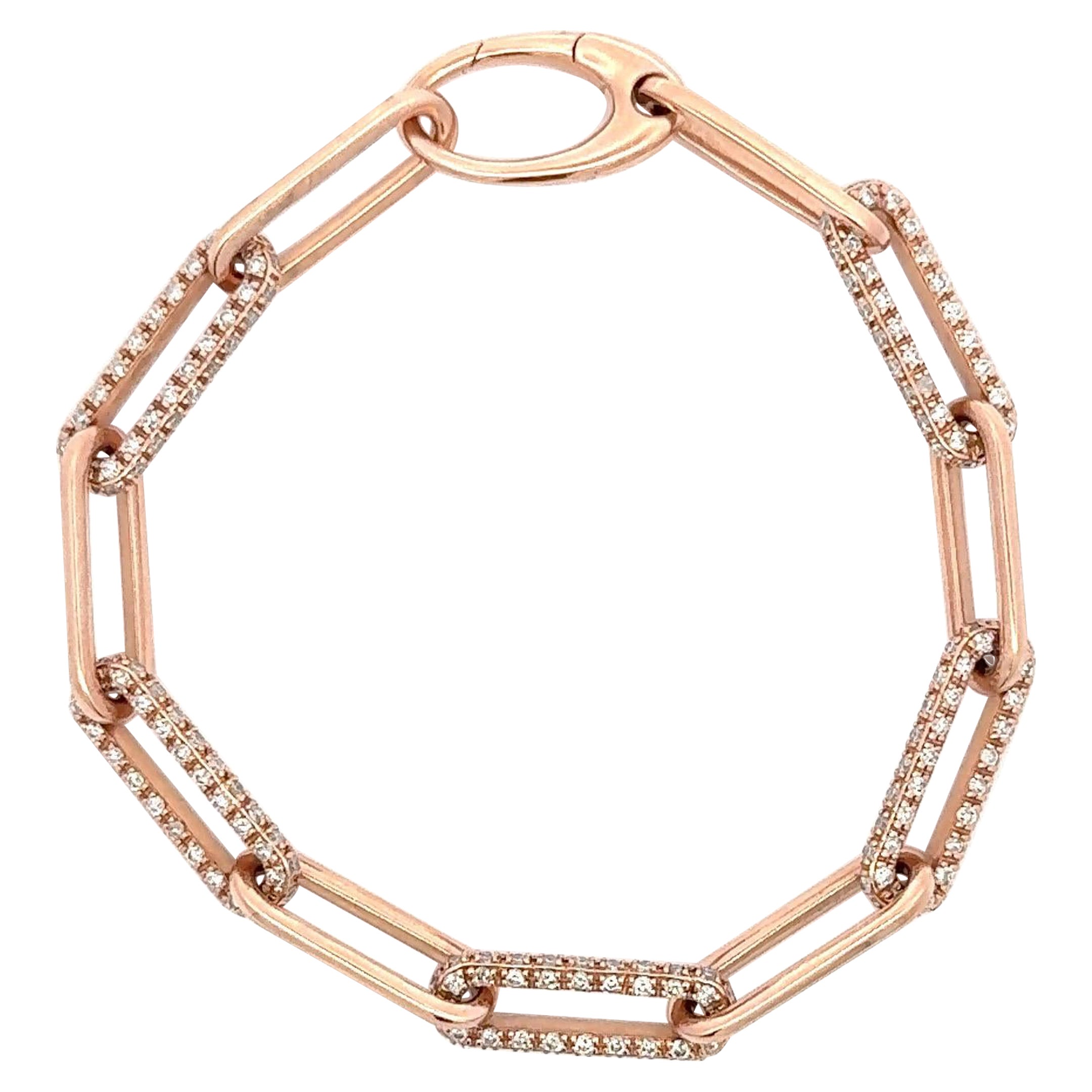 Diamond Paperclip Link Bracelet 3.30 Carats 14 Karat Rose Gold
