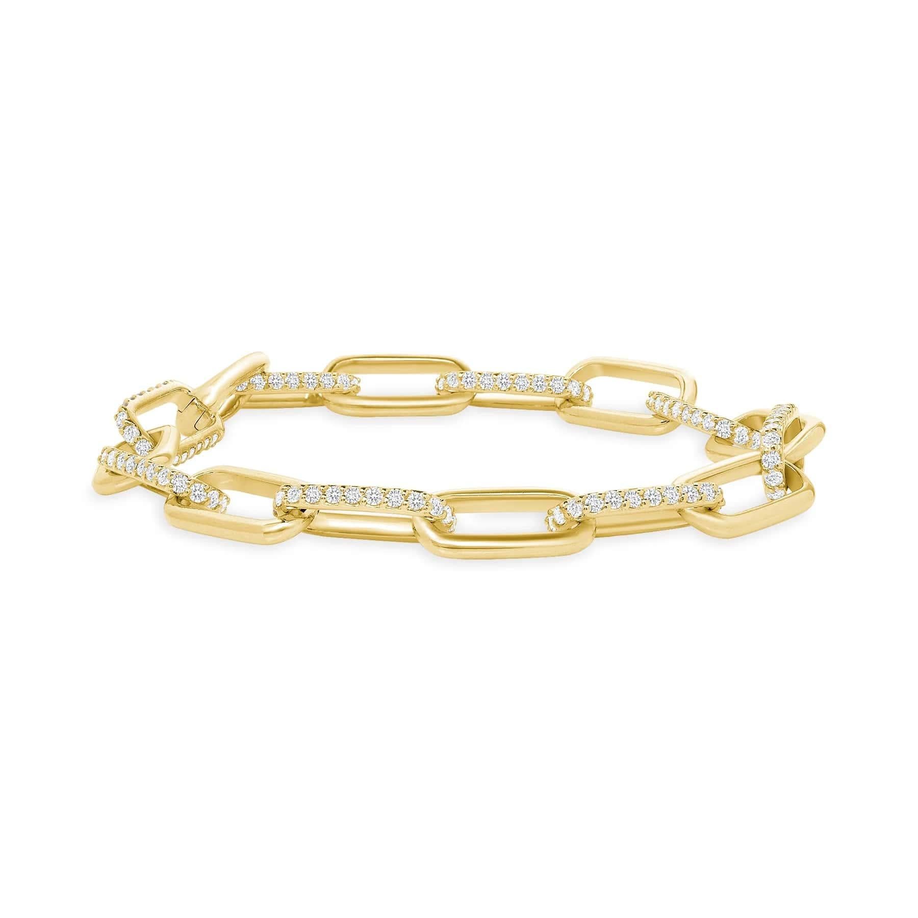 Taglio rotondo Bracciale Paperclip Diamond Crafted in oro 14K A Link in vendita