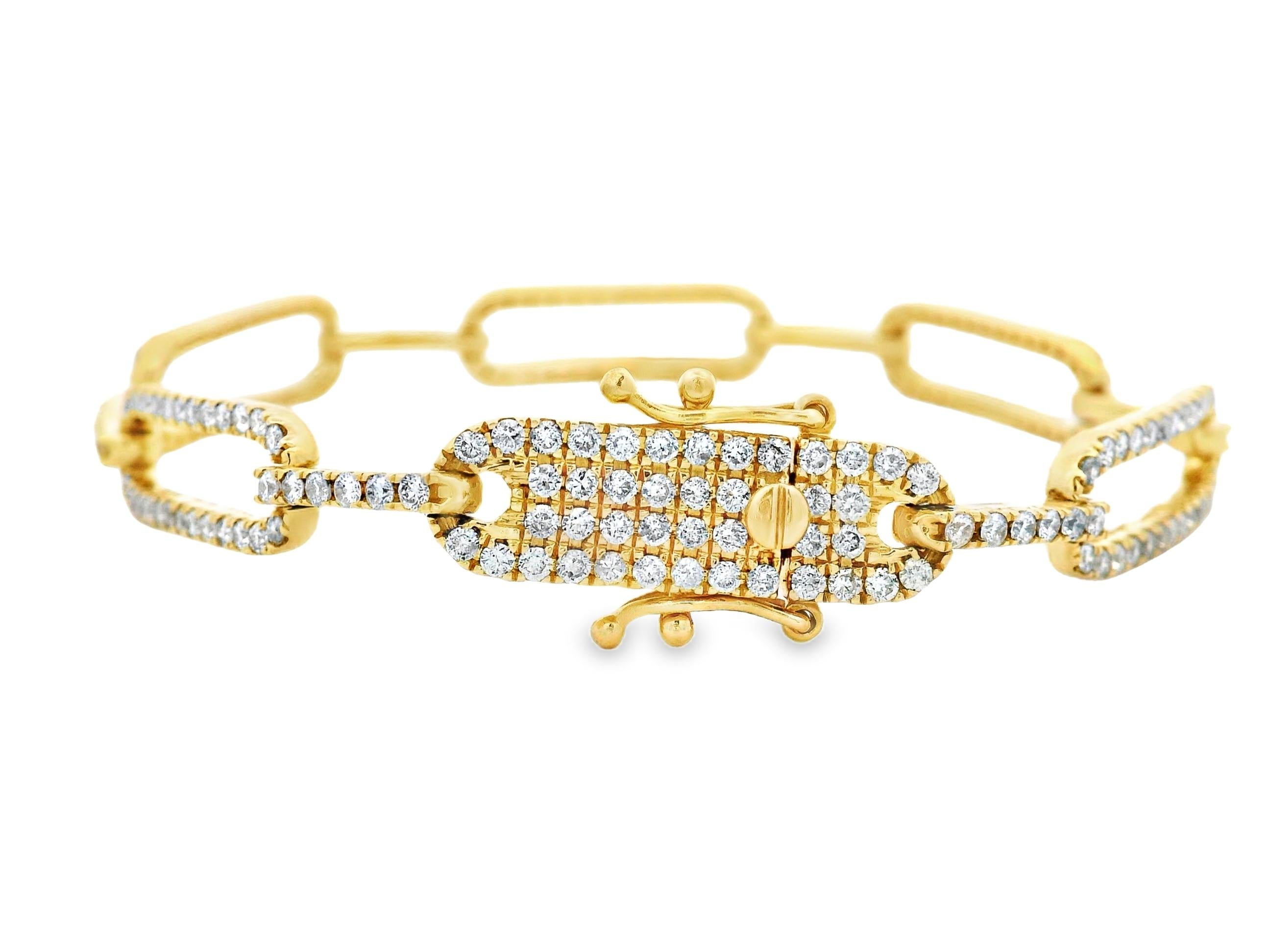 Contemporain Bracelet à maillons en or jaune 14K et diamants 3.00 carats en vente