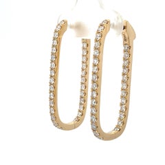 Diamond Paperclip Rounded Hoop Earrings 1.52 Carats 18 Karat Yellow Gold