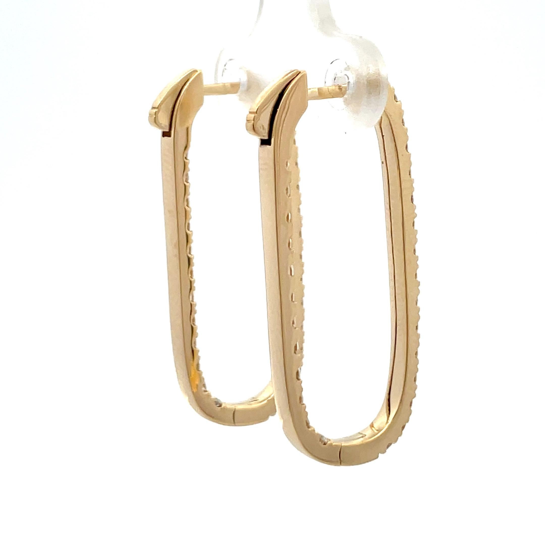Contemporary Diamond Paperclip Rounded Hoop Earrings 1.52 Carats 18 Karat Yellow Gold  For Sale