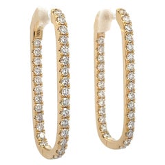 Diamond Paperclip Rounded Hoop Earrings 1.52 Carats 18 Karat Yellow Gold