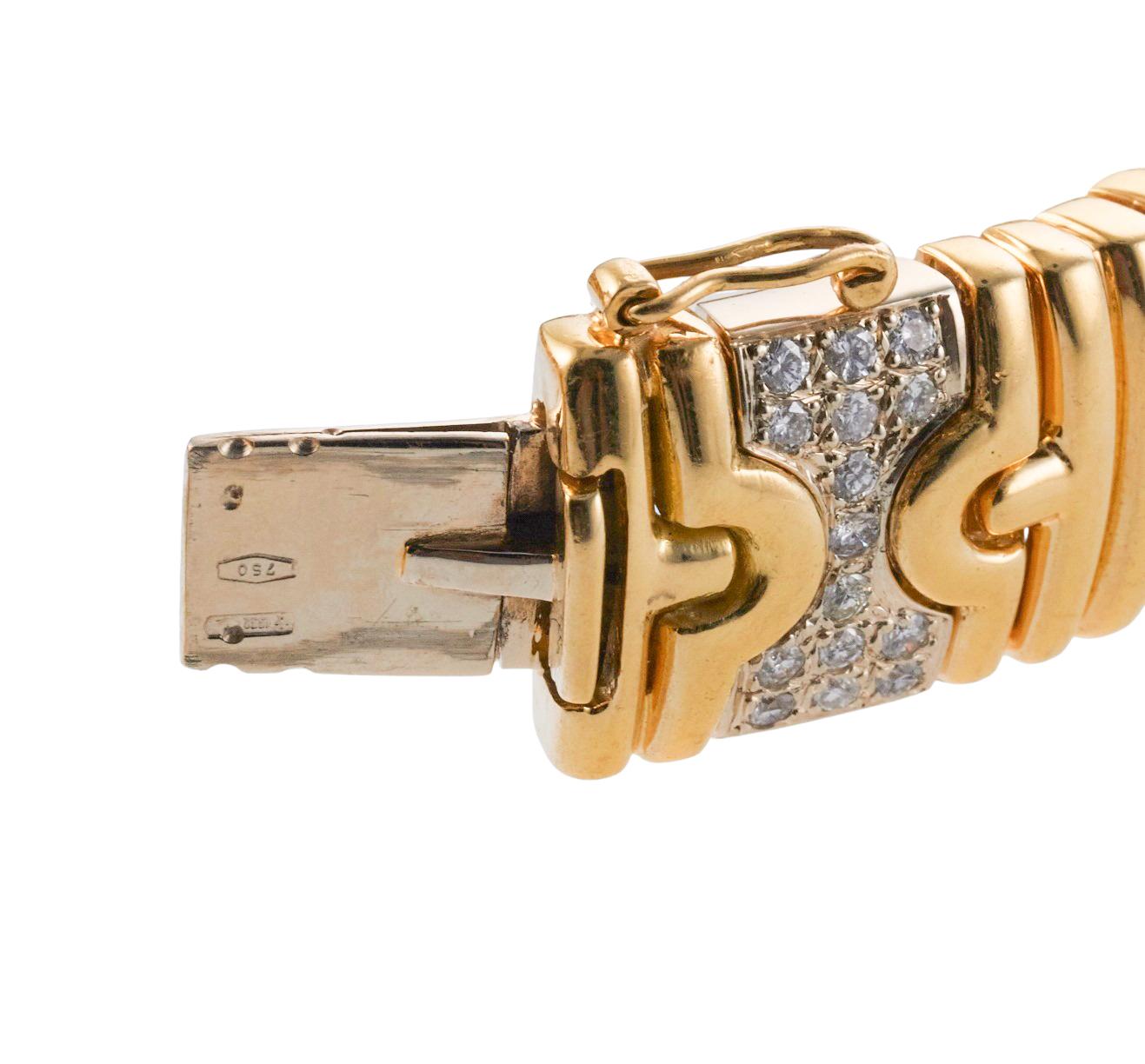 Round Cut Diamond Parentesi Style Gold Bracelet For Sale