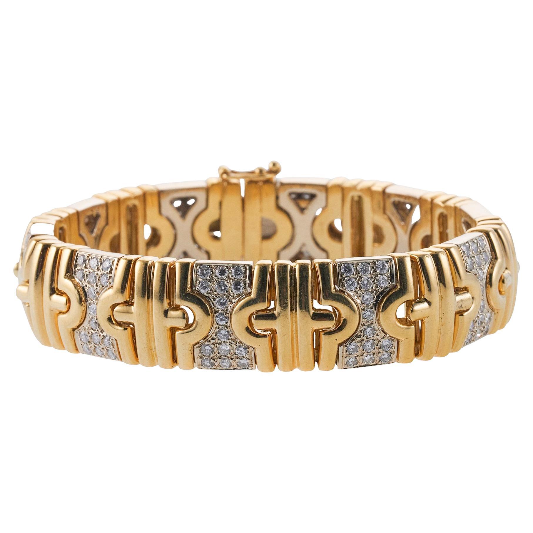 Diamond Parentesi Style Gold Bracelet For Sale
