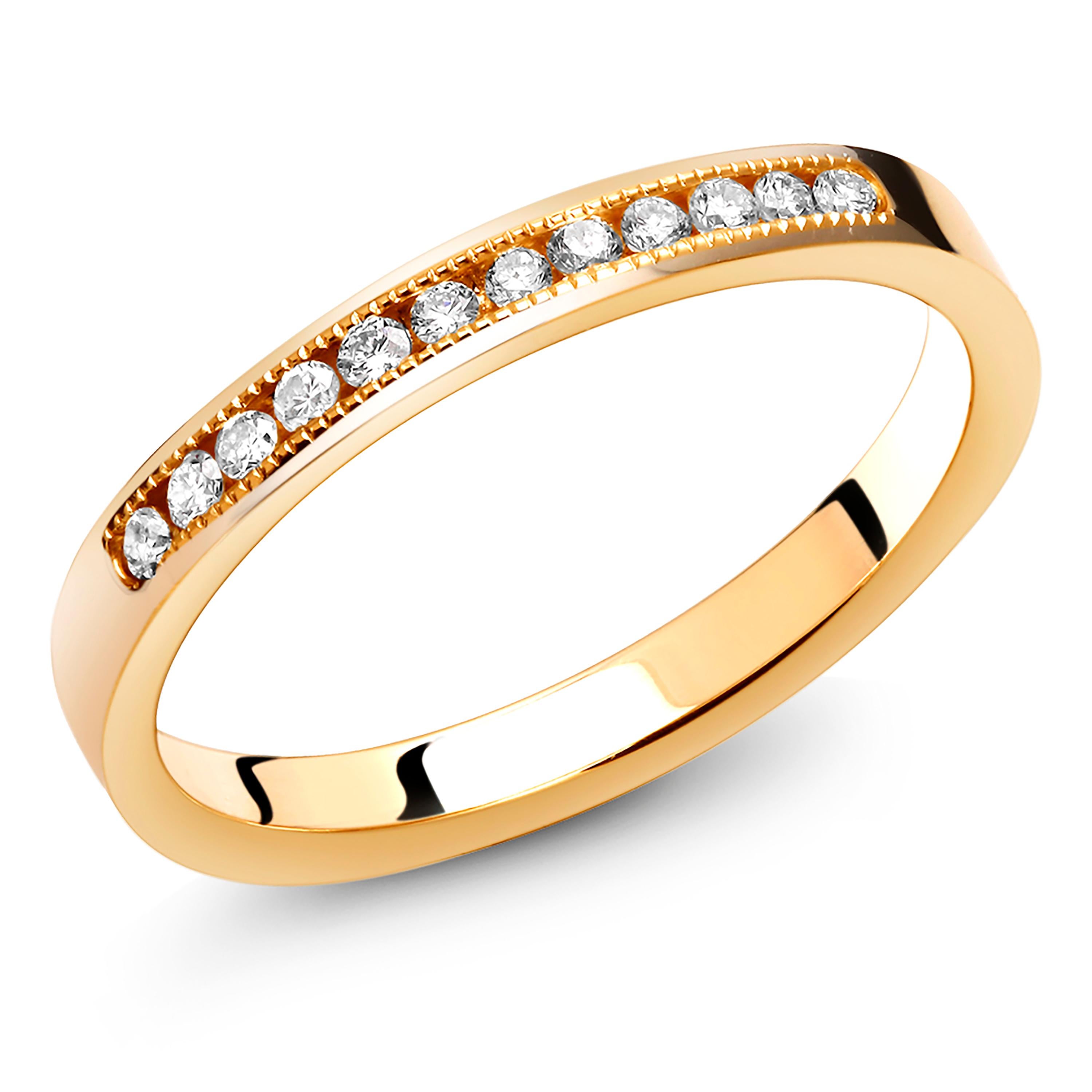 Diamond Partial Yellow Gold Stacking Millgrain Edge Band In New Condition In New York, NY