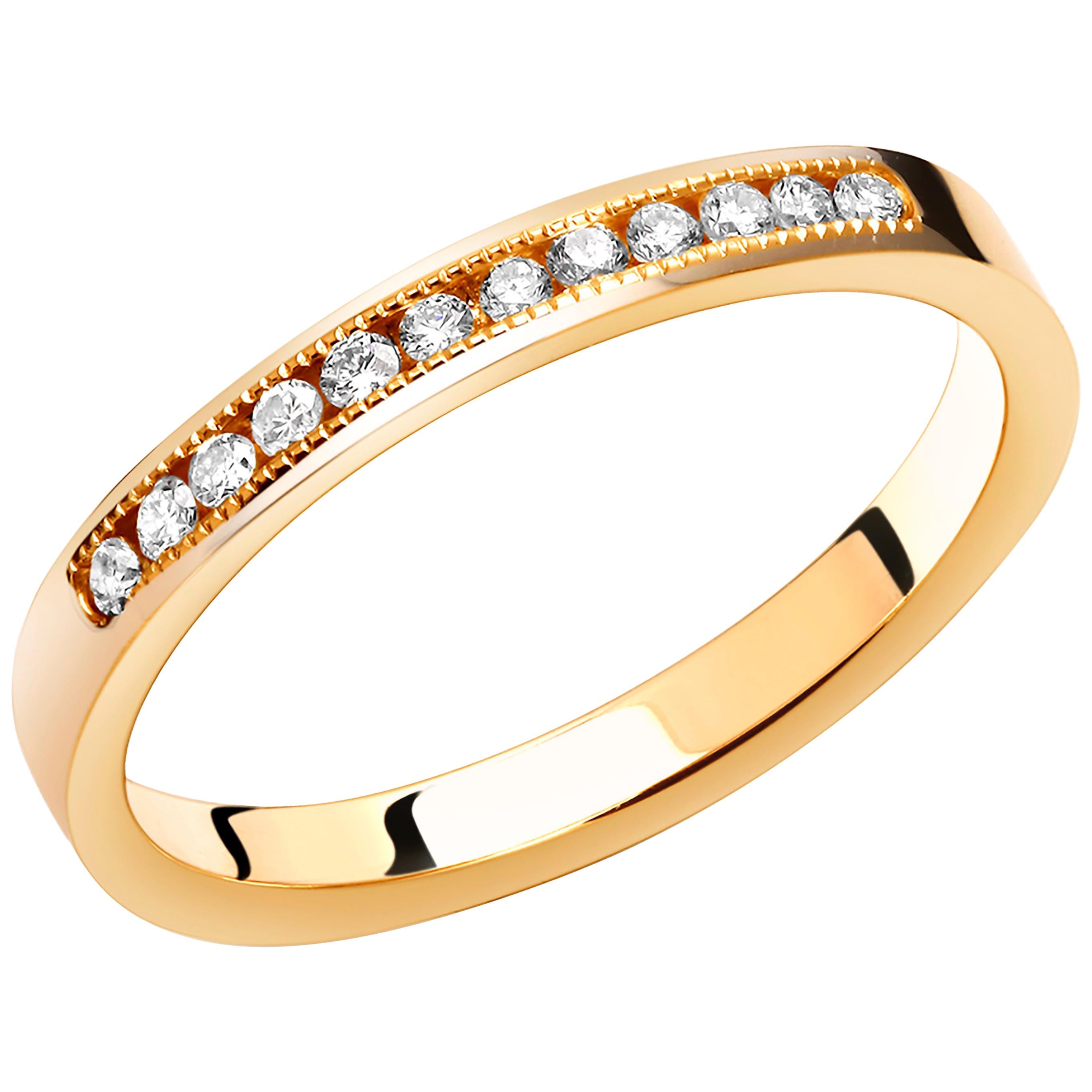 Diamond Partial Yellow Gold Stacking Millgrain Edge Band