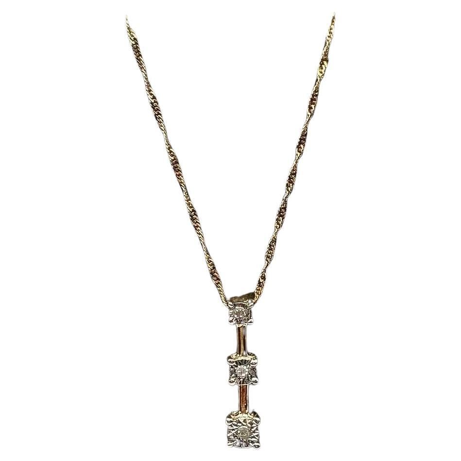 Diamond Past Present Future Necklace in 10kt Yellow Gold – 18in, Pre-Loved