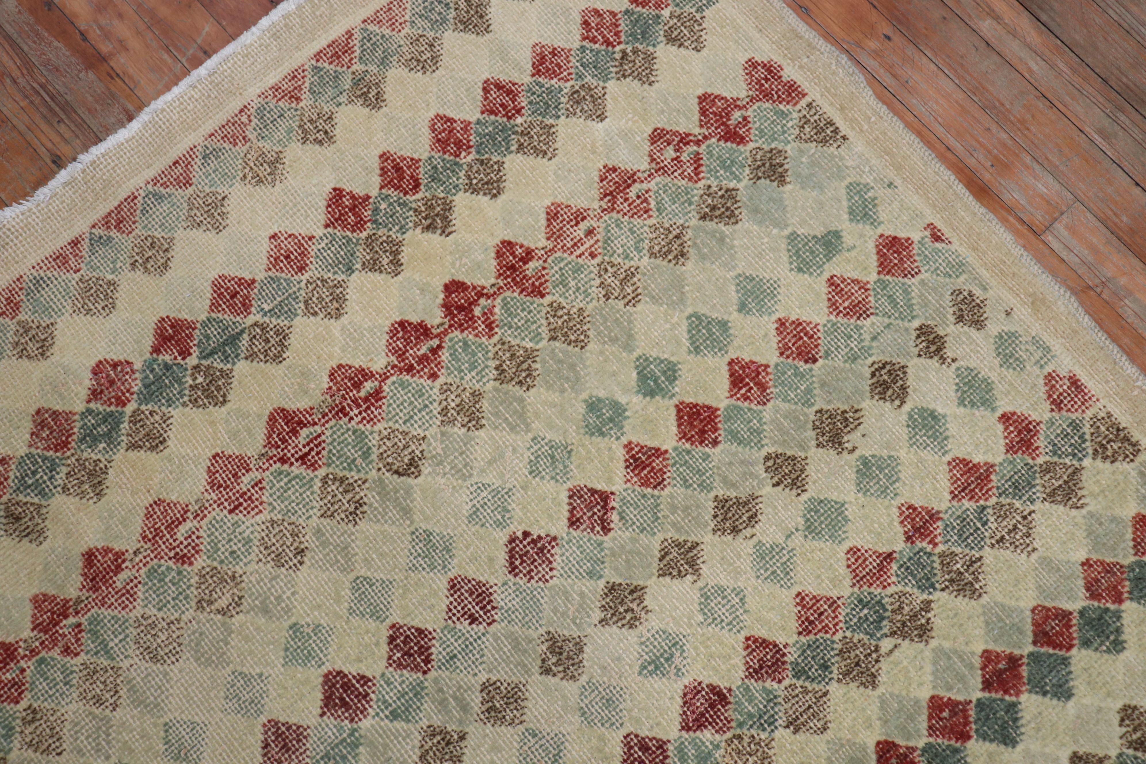 Hand-Knotted Diamond Pattern Turkish Deco Rug For Sale