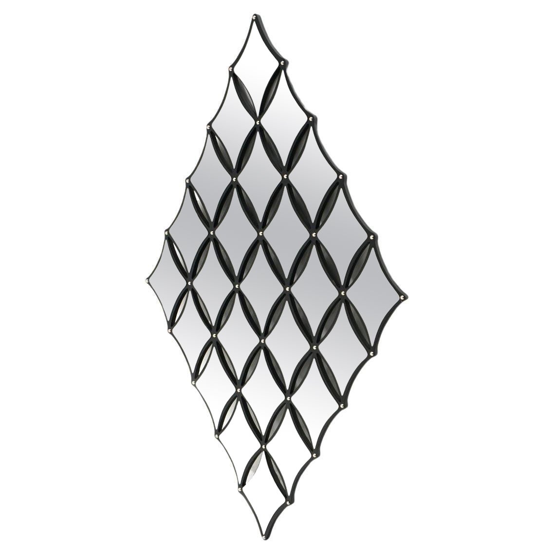 Diamond Pattern Wall Mirror, Black Wood Frame by Majestic, 1960s, Signed