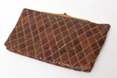 Vintage Diamond Patterned Brown Alligator Clutch Mid Century Modern