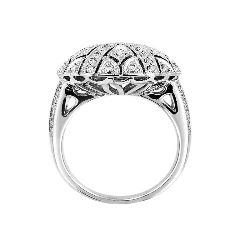 Diamond Pave 18 Karat Gold Italian Dome Ring For Sale at 1stDibs