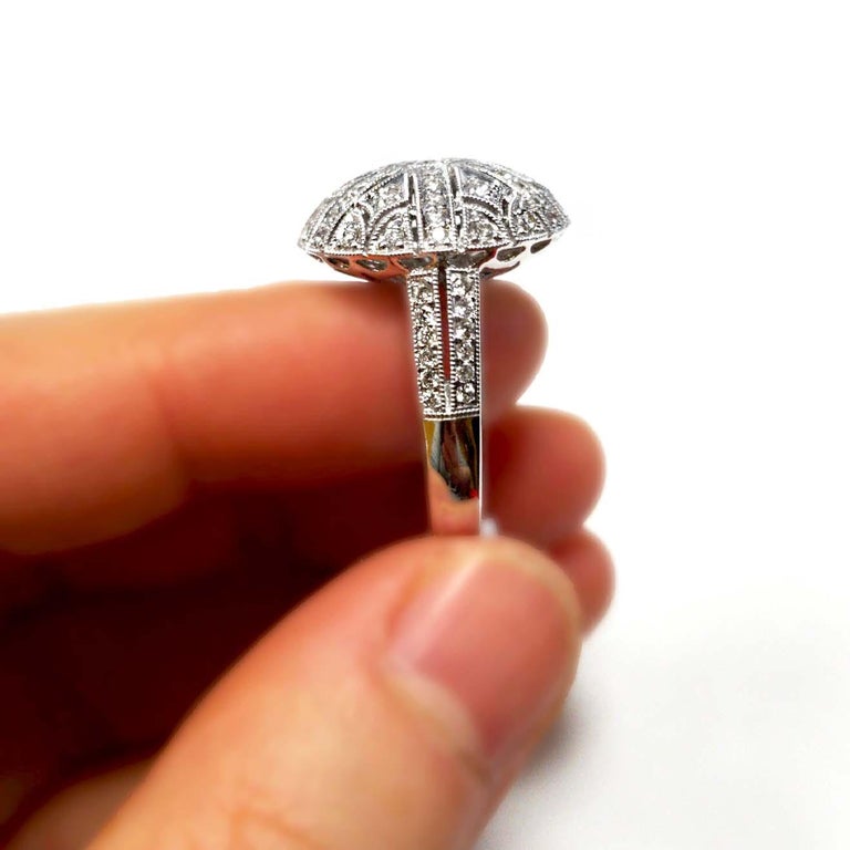 Diamond Pave 18 Karat Gold Italian Dome Ring For Sale at 1stDibs