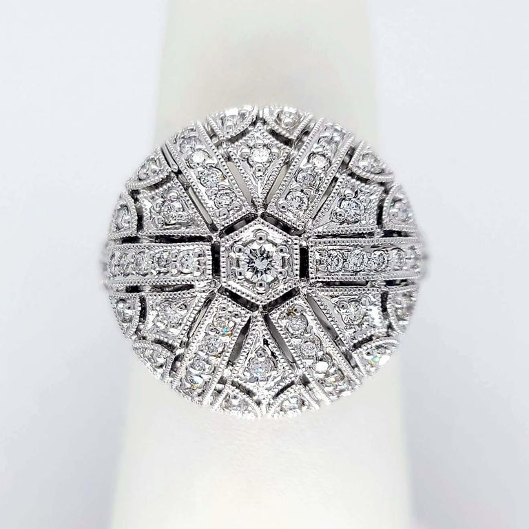 Diamond Pave 18 Karat Gold Italian Dome Ring For Sale at 1stDibs