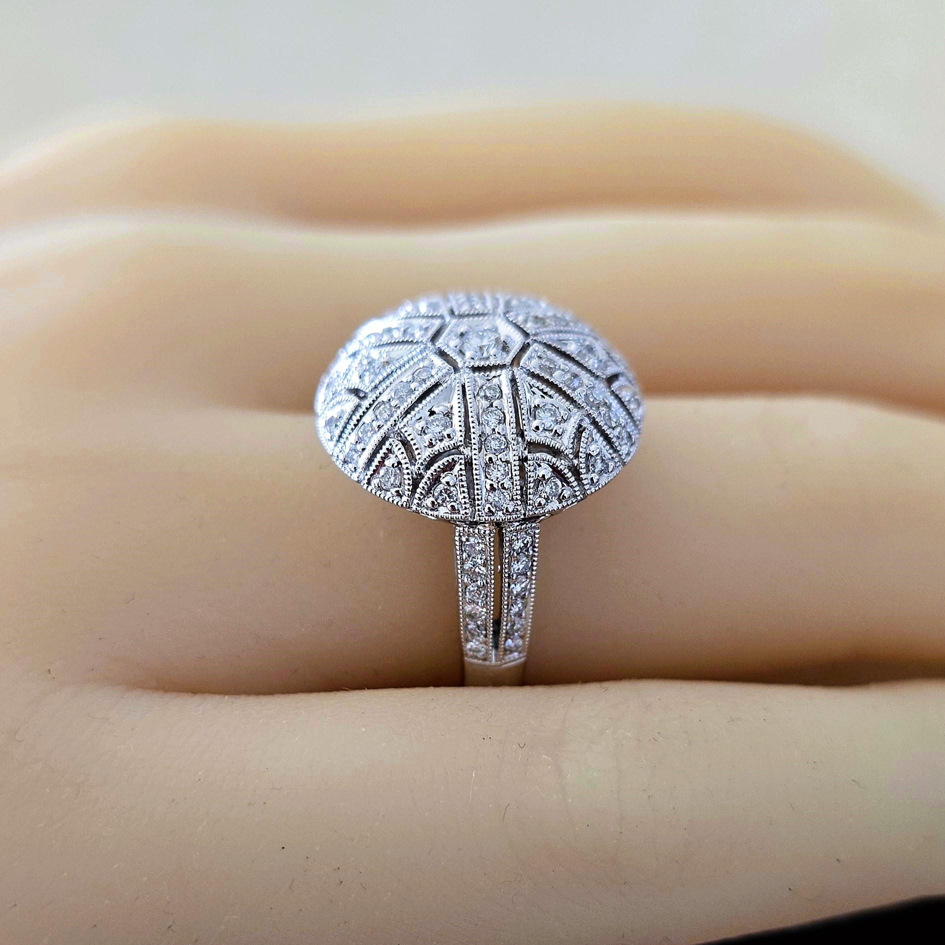 Round Cut Diamond Pave 18 Karat Gold Italian Dome Ring For Sale
