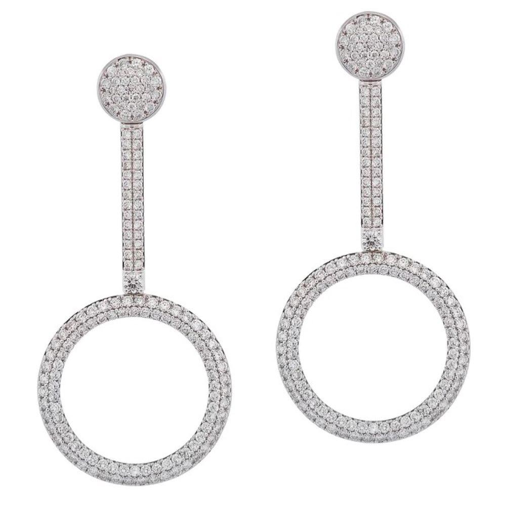 Diamond Pave 18 Karat White Gold Drop Earrings For Sale