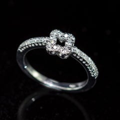 Diamond Pave 18 Karat White Gold Engagement Handmade Four Corners Clover Ring
