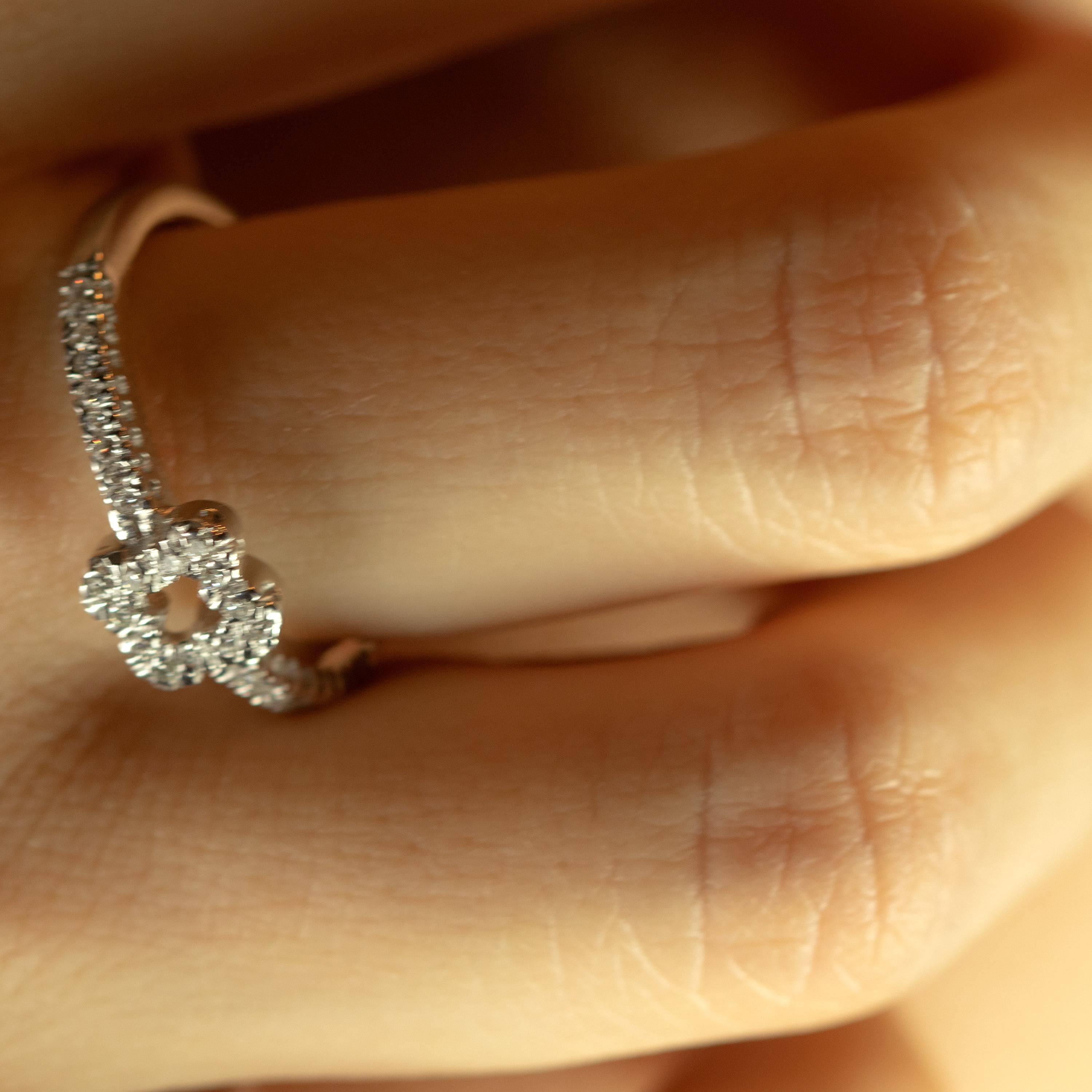 Brilliant Cut Diamond Pave 18 Karat White Gold Engagement Handmade Four Corners Clover Ring For Sale