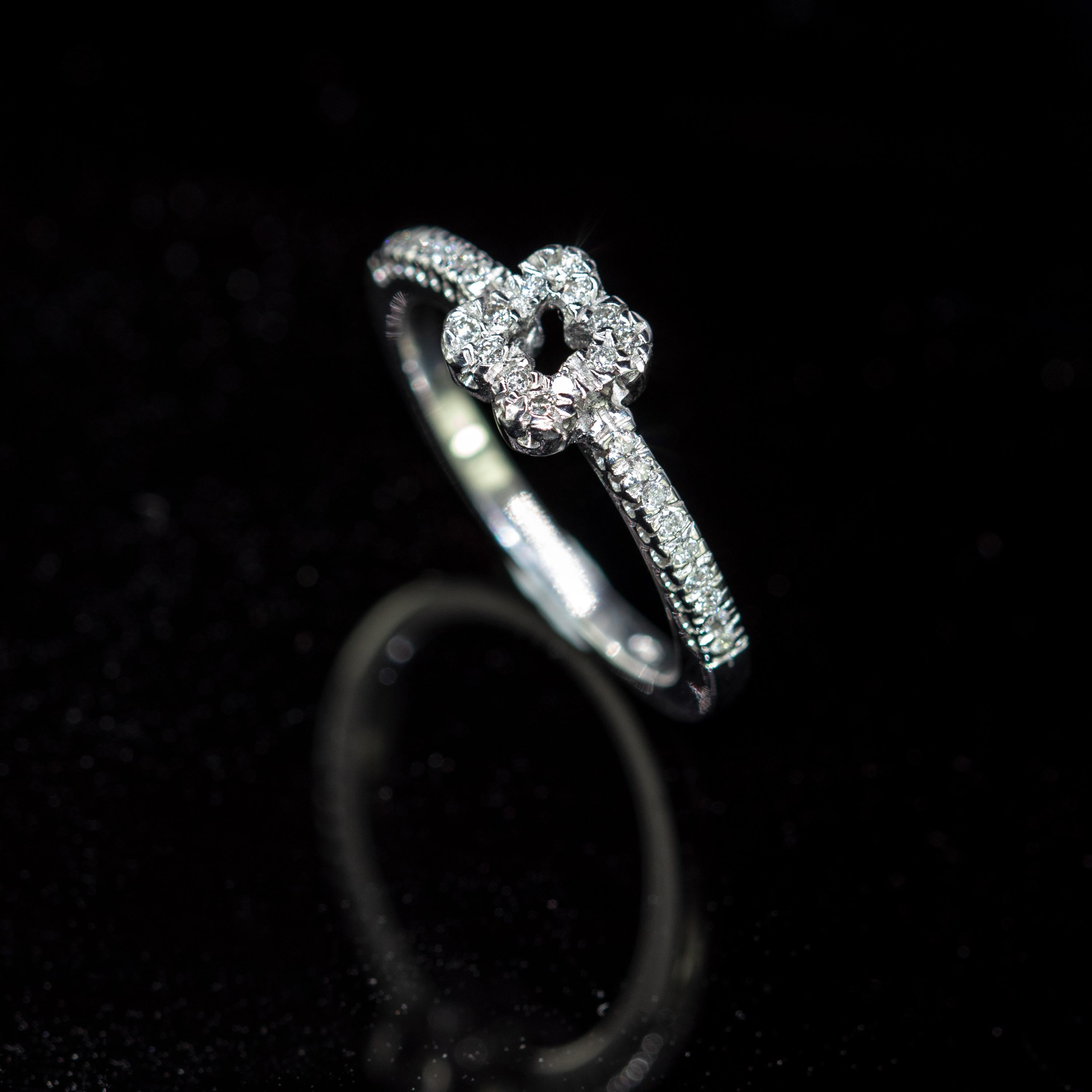 Women's or Men's Diamond Pave 18 Karat White Gold Engagement Handmade Four Corners Clover Ring For Sale