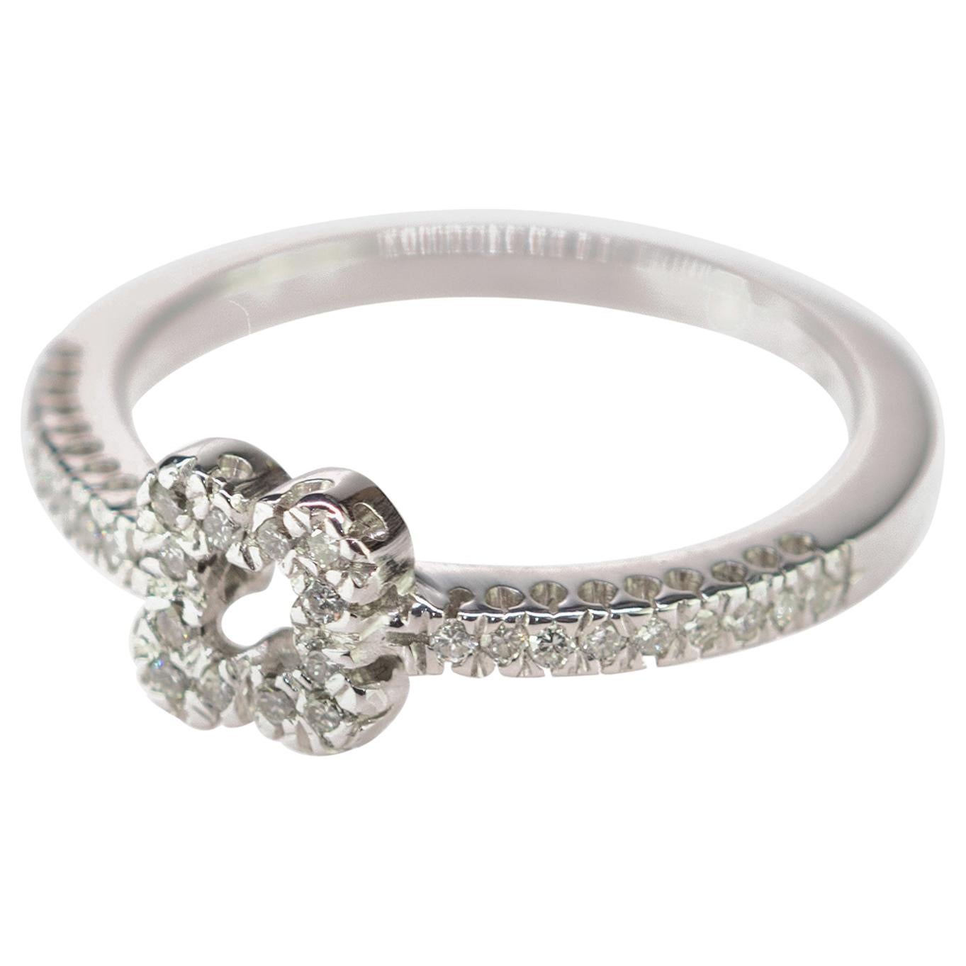 Diamond Pave 18 Karat White Gold Engagement Handmade Four Corners Clover Ring For Sale