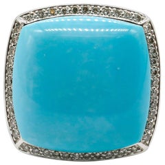 Diamond Pave 18 Karat White Gold Turquoise Cocktail Ring by Denoair