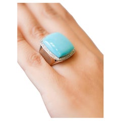 Antique Diamond Pave 18 Karat White Gold Turquoise Cocktail Ring by Denoair