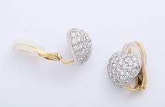 Diamond Pave 18 Karat White and Yellow Gold Heart Shape Earrings