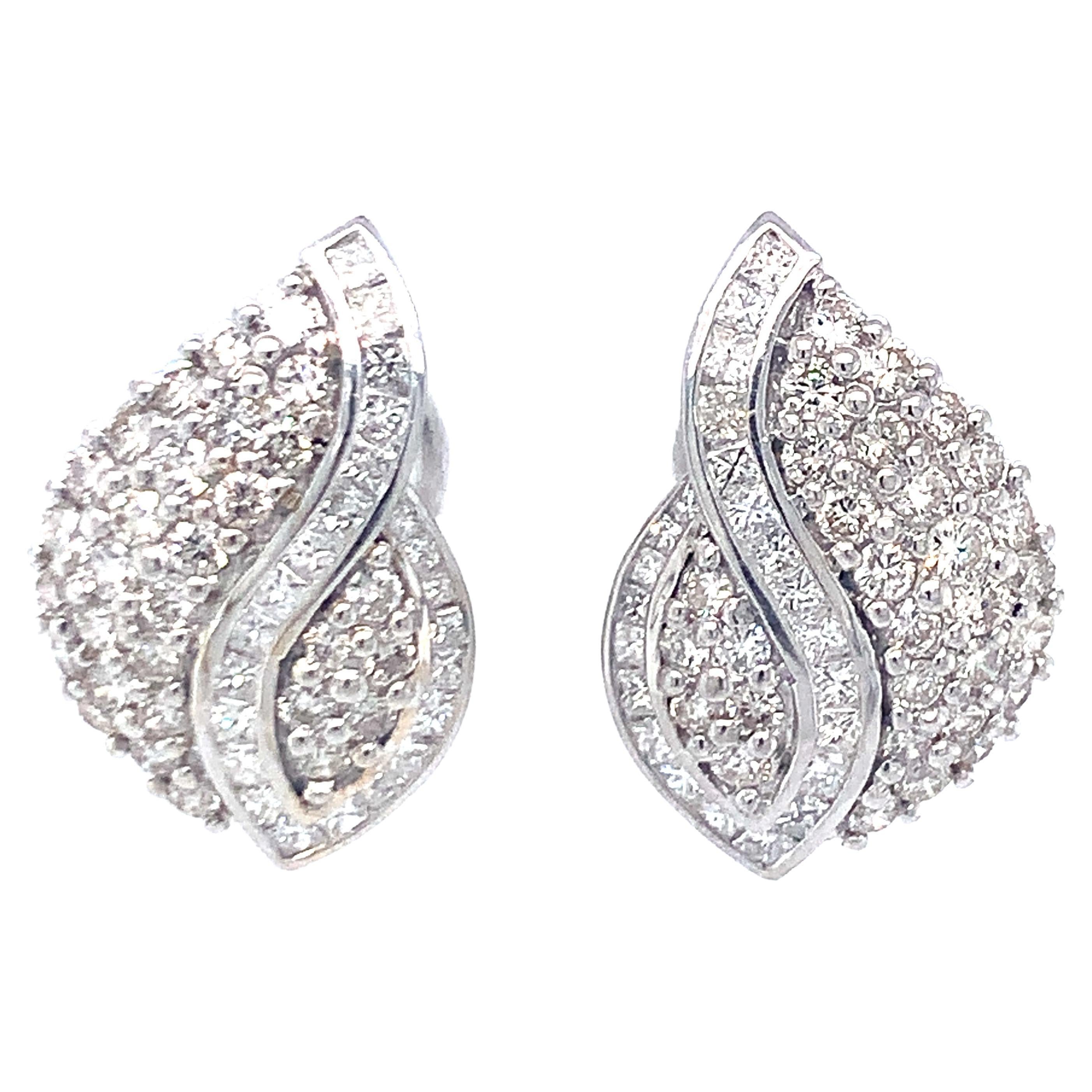 Diamond Pave 18K White Gold Earrings For Sale