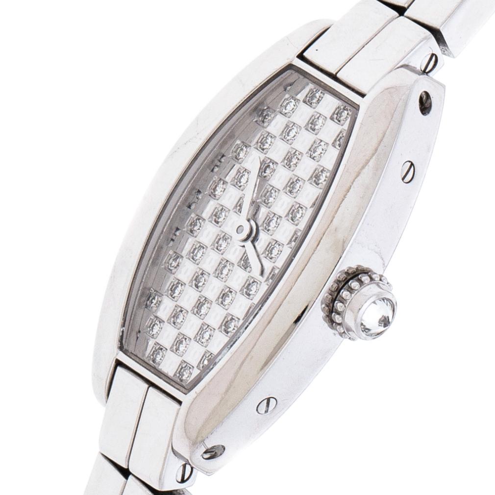Diamond Pave 18K White Gold Laniere Tonneau 2545 Women's Wristwatch 16 mm (Zeitgenössisch)