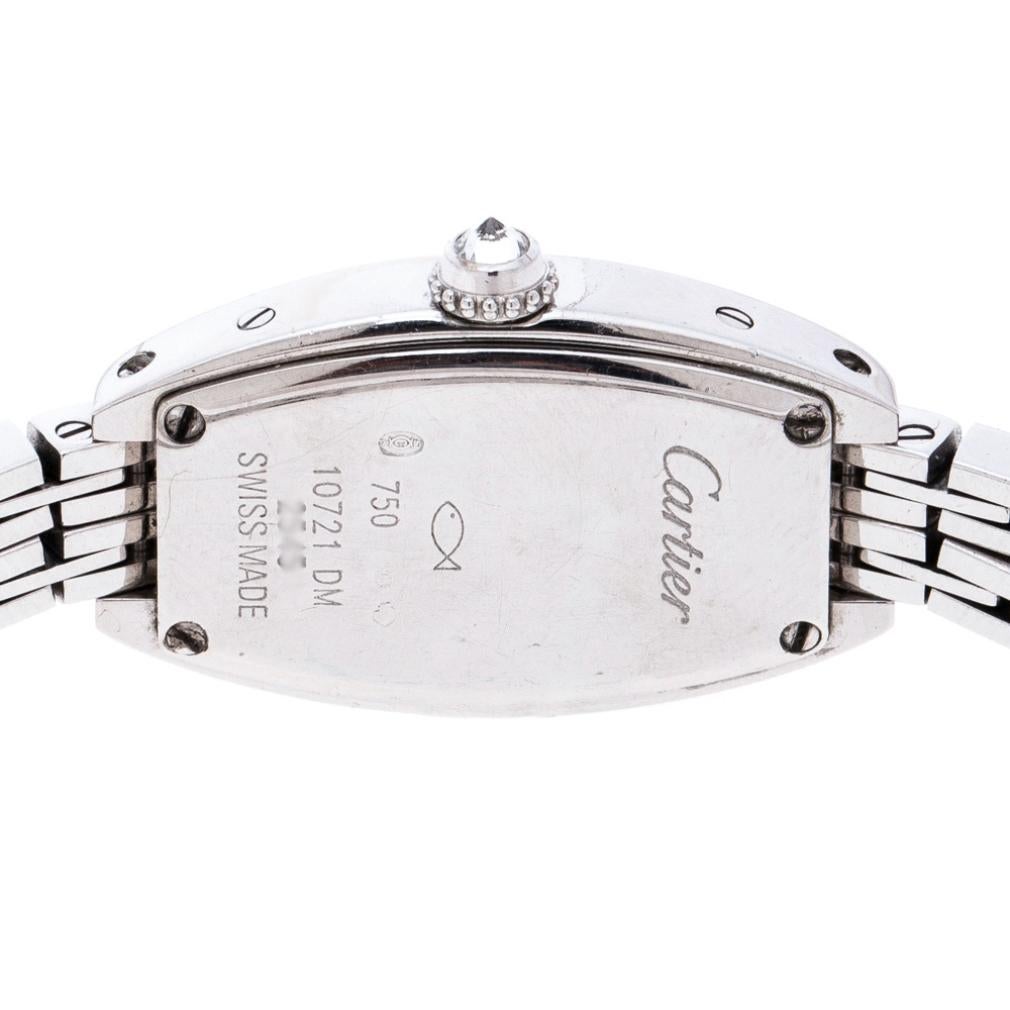 Contemporary Diamond Pave 18K White Gold Laniere Tonneau 2545 Women's Wristwatch 16 mm