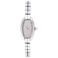 Diamond Pave 18K White Gold Laniere Tonneau 2545 Women's Wristwatch 16 mm