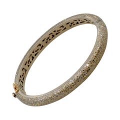Diamond Pave 6.25 Carats Clamper Bracelet in Sterling Silver and 14 Karat Gold