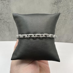 Bracciale con maglie ad ancora e pavé di diamanti, oro bianco 14kt, 12ct GH SI, 8,375in, nuovo