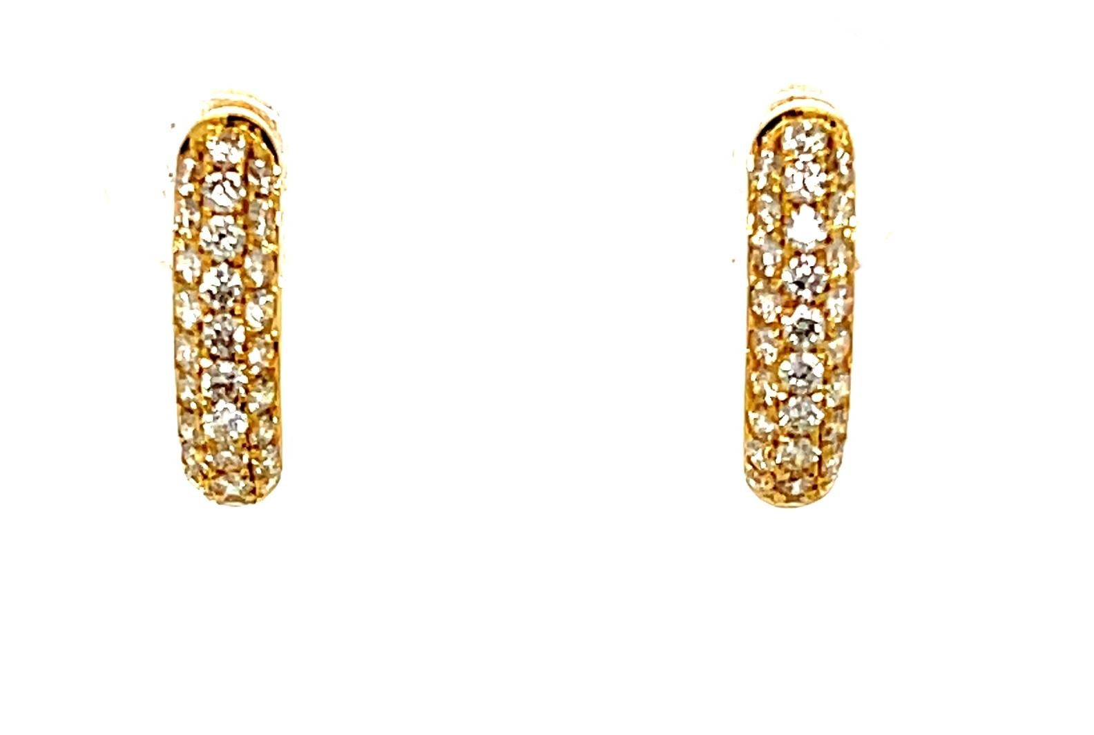Artisan Diamond Pave and 18k Yellow Gold Hinged Back Hoop Earrings For Sale