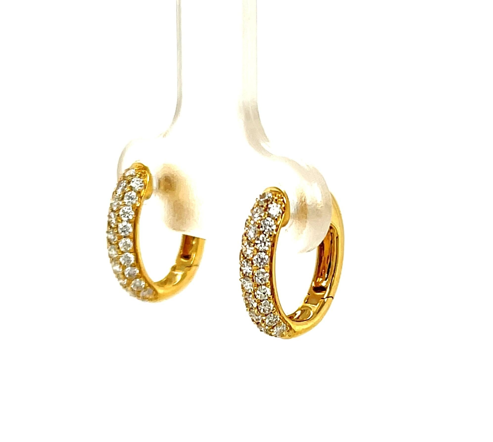 Diamond Pave and 18k Yellow Gold Hinged Back Hoop Earrings For Sale 2