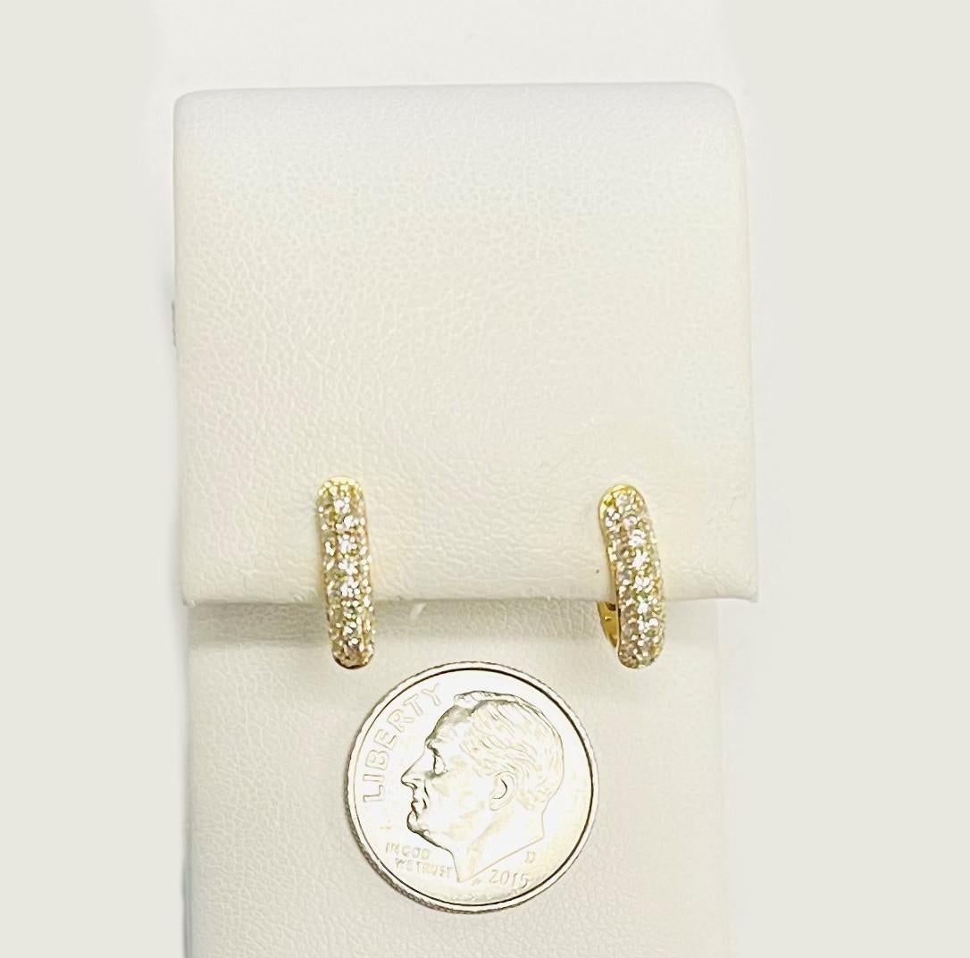Diamond Pave and 18k Yellow Gold Hinged Back Hoop Earrings For Sale 3