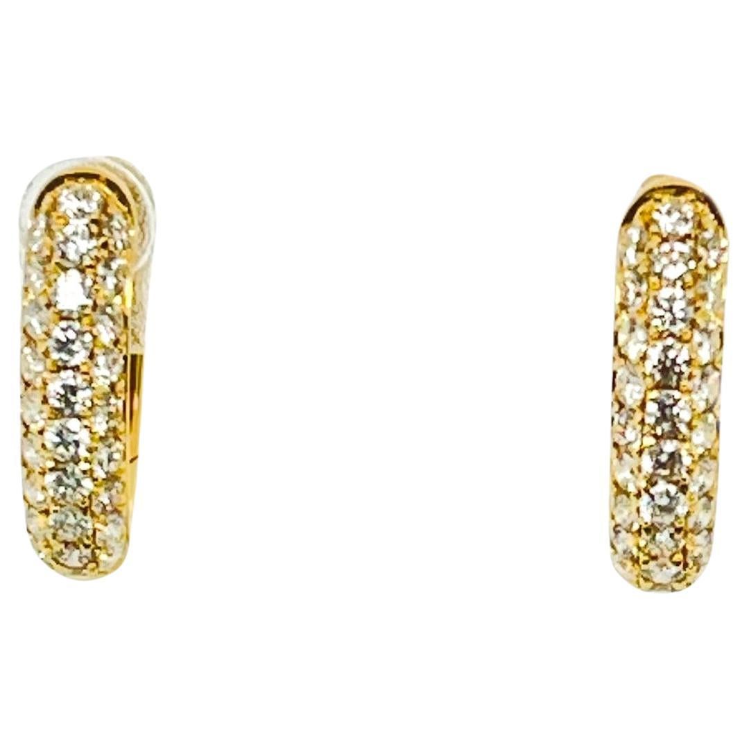 Diamond Pave and 18k Yellow Gold Hinged Back Hoop Earrings For Sale