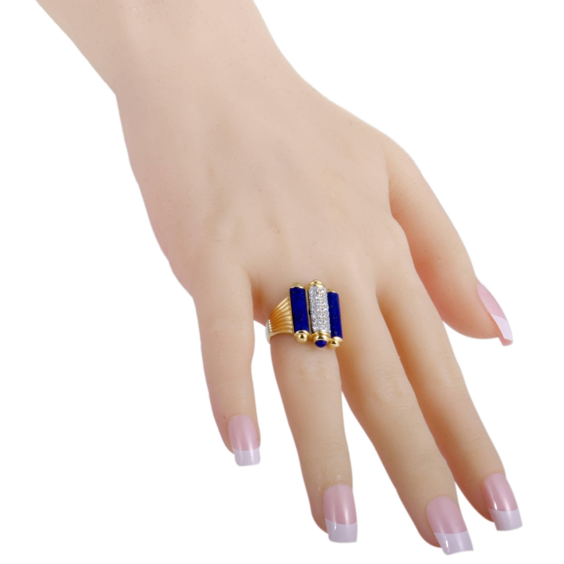 Diamond Pave and Lapis Lazuli Gold Ring In Excellent Condition In Southampton, PA
