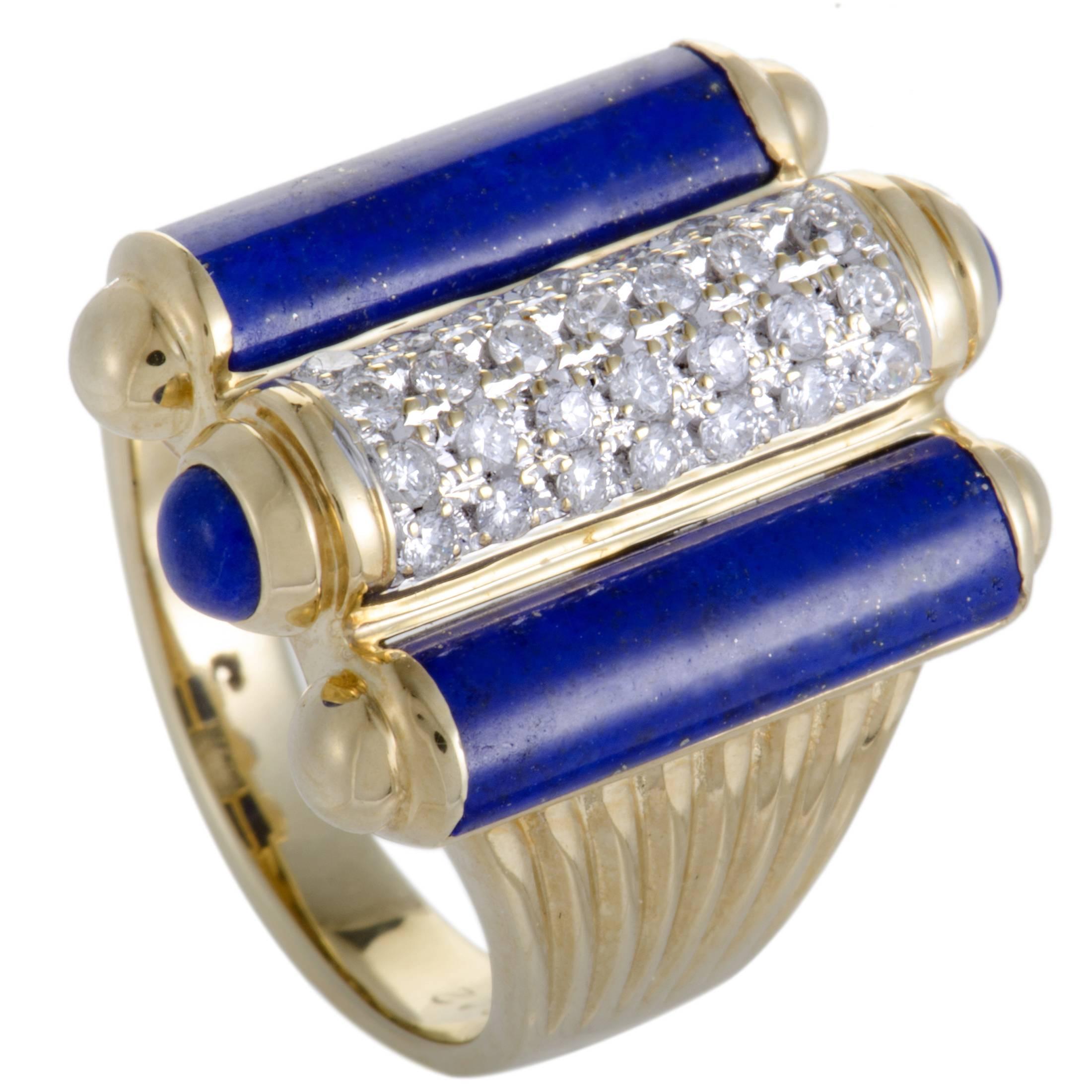 Diamond Pave and Lapis Lazuli Gold Ring