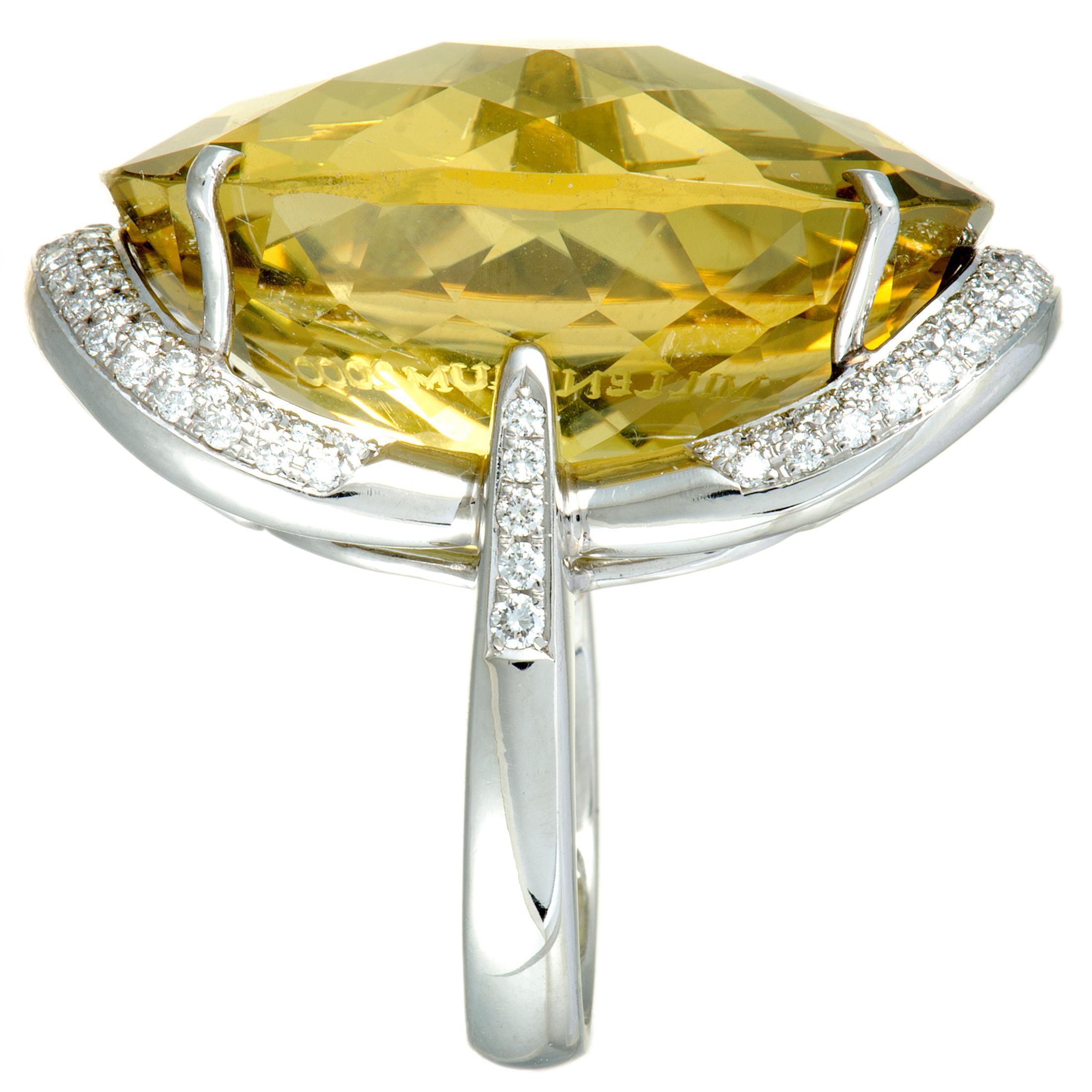Diamond Pave and Large Lemon Citrine Platinum Oval Ring In Excellent Condition In Southampton, PA