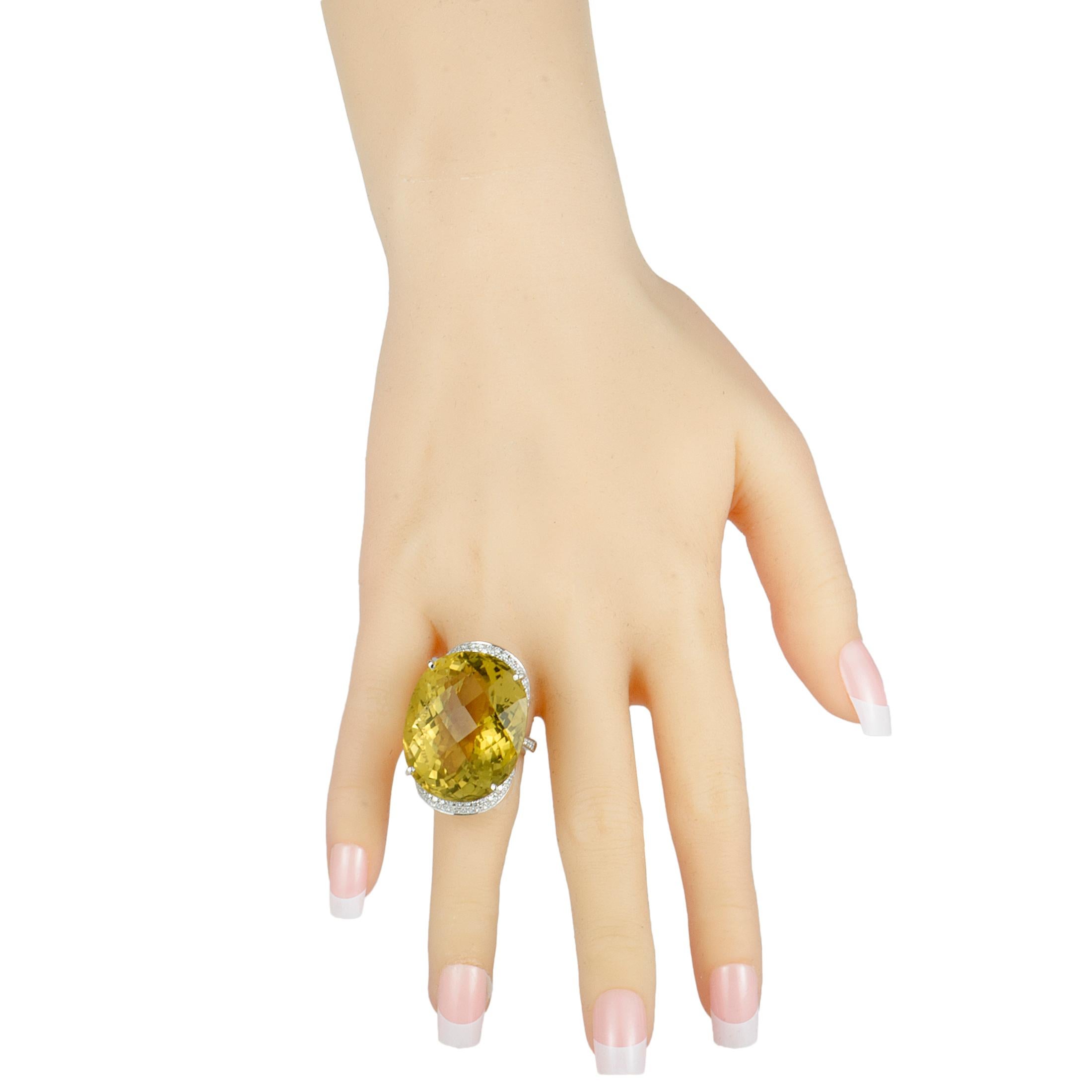 Women's Diamond Pave and Large Lemon Citrine Platinum Oval Ring