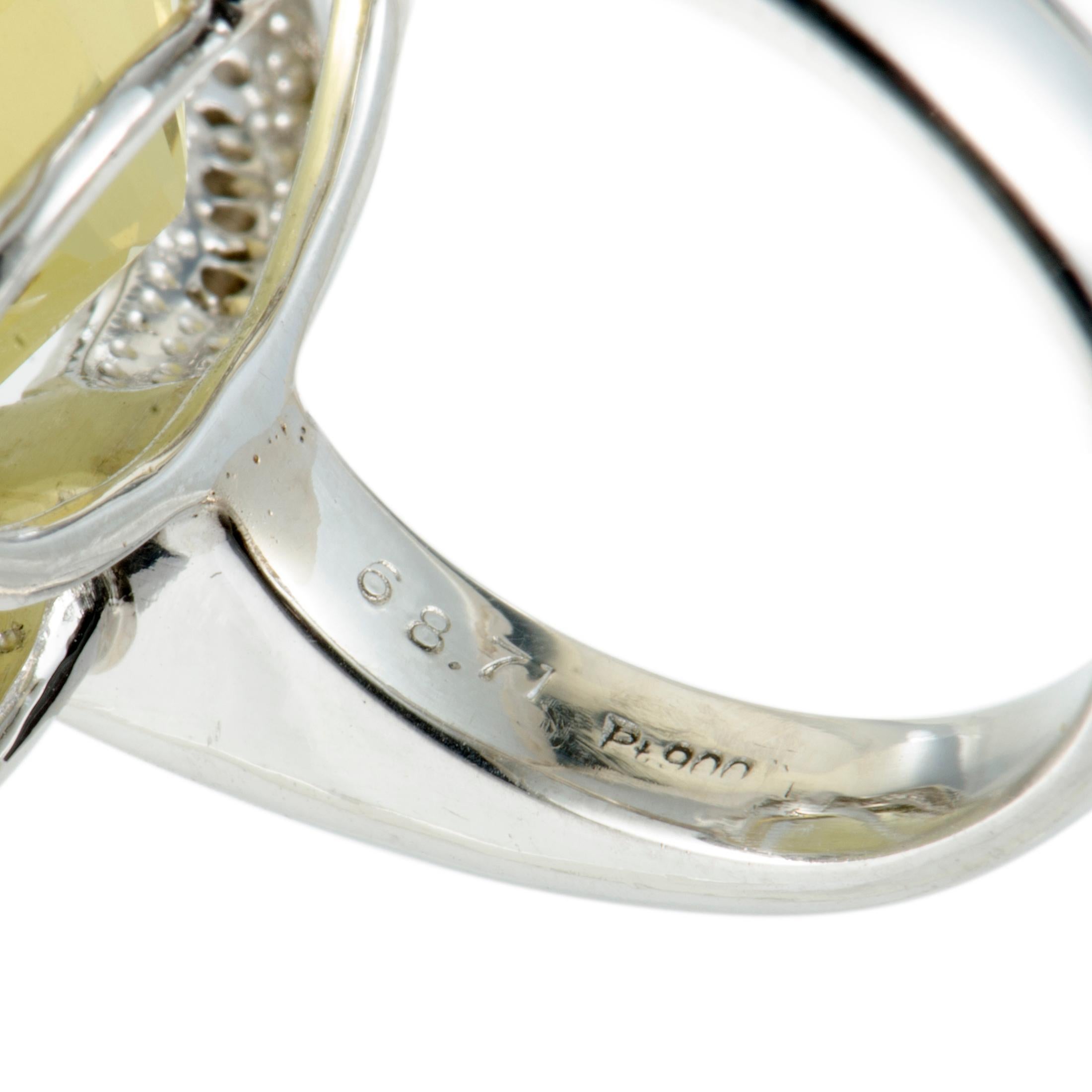 Diamond Pave and Large Lemon Citrine Platinum Oval Ring 2