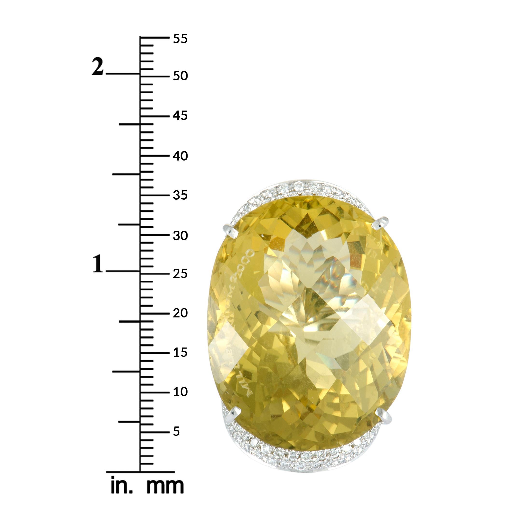 Diamond Pave and Large Lemon Citrine Platinum Oval Ring 3