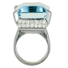 Diamond Pave and Large Rectangle Topaz Platinum Ring