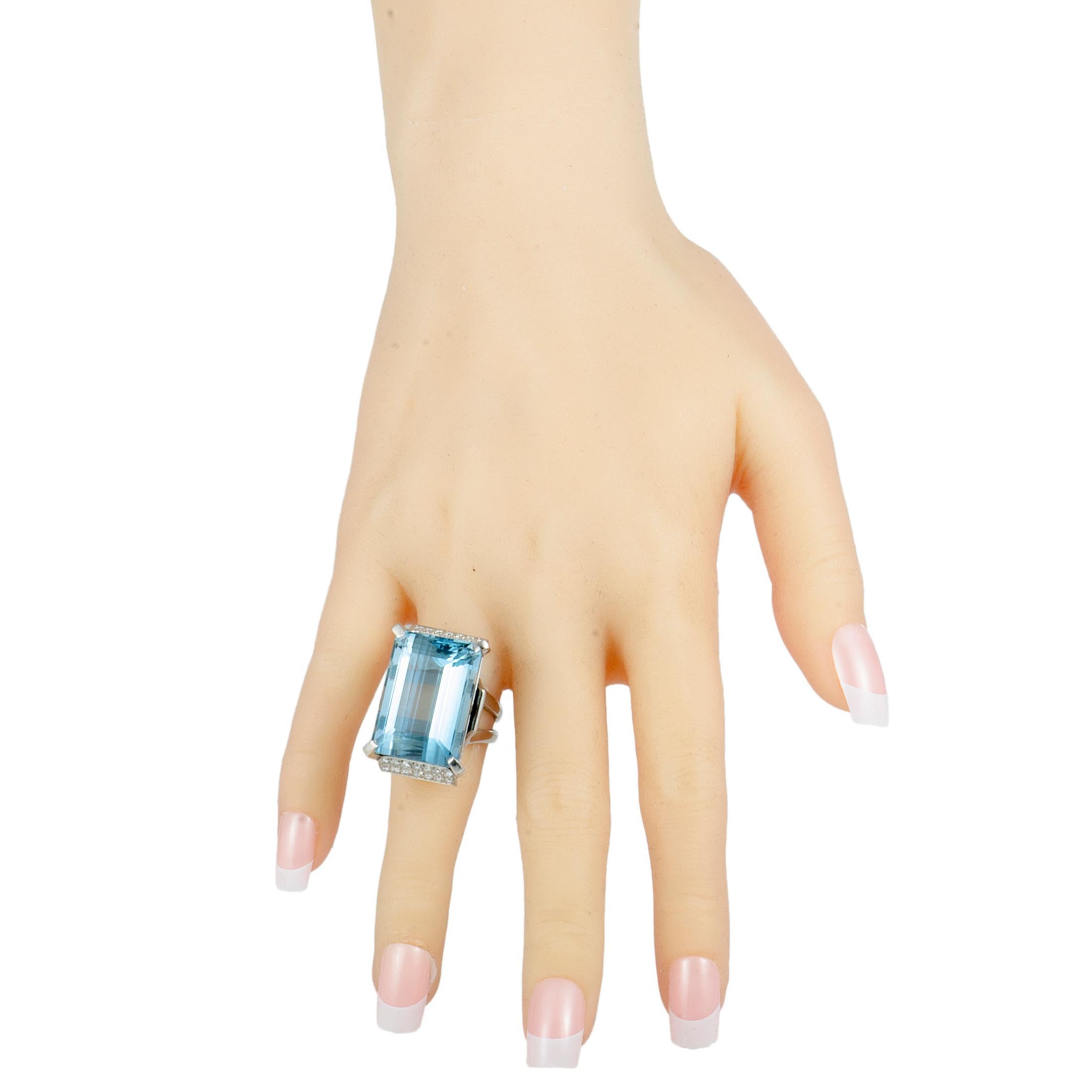 Women's Diamond Pave and Large Rectangle Topaz Platinum Ring