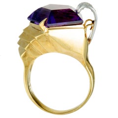 Diamond Pave and Pentagon Amethyst Yellow Gold and Platinum Ring