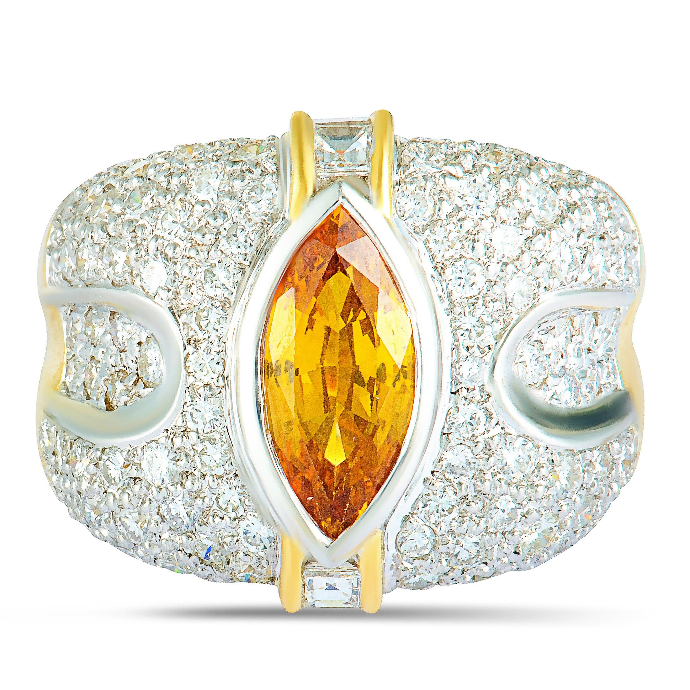 Diamond Pave and Yellow Sapphire Marquise White and Yellow Gold Wide Band Ring 3