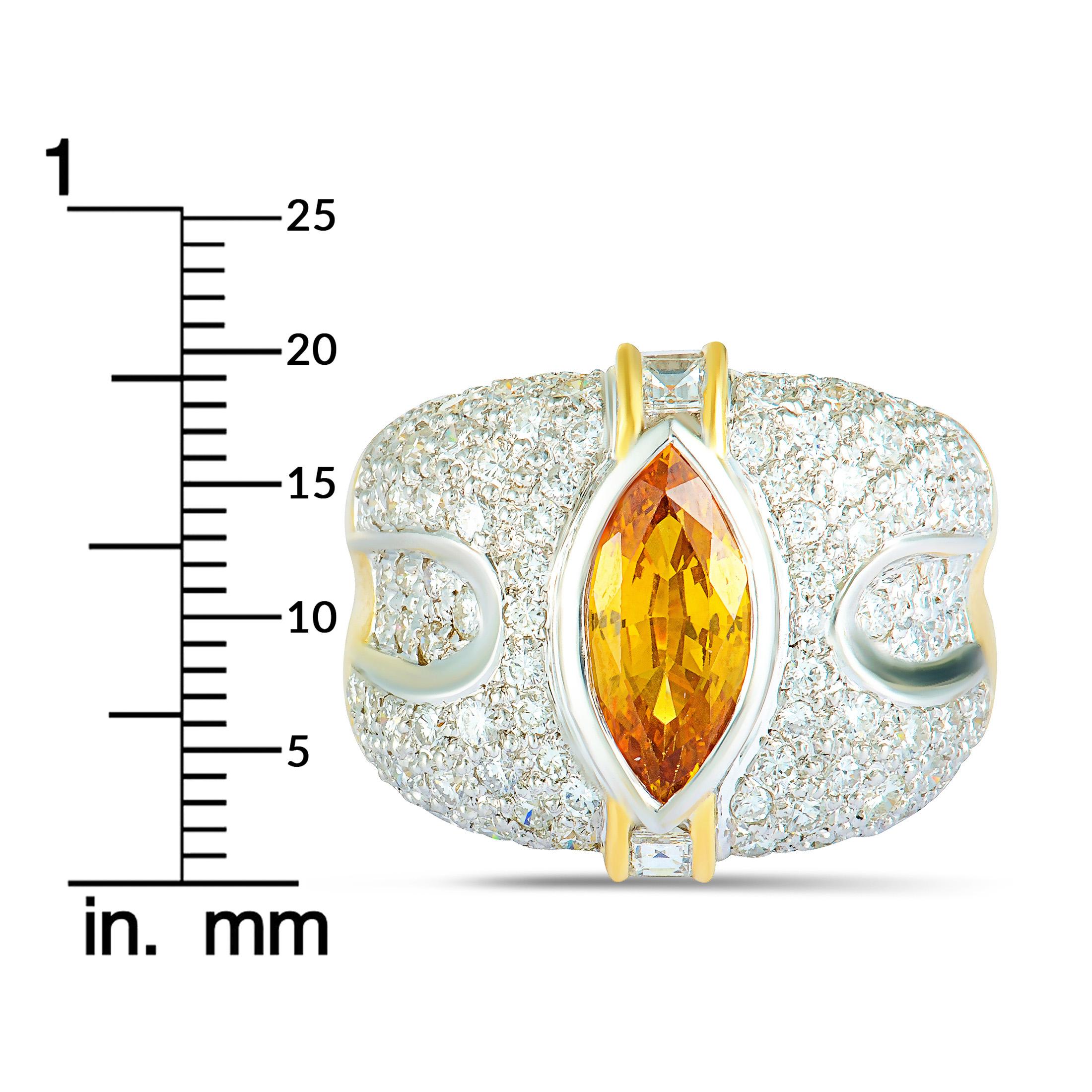 Diamond Pave and Yellow Sapphire Marquise White and Yellow Gold Wide Band Ring 4