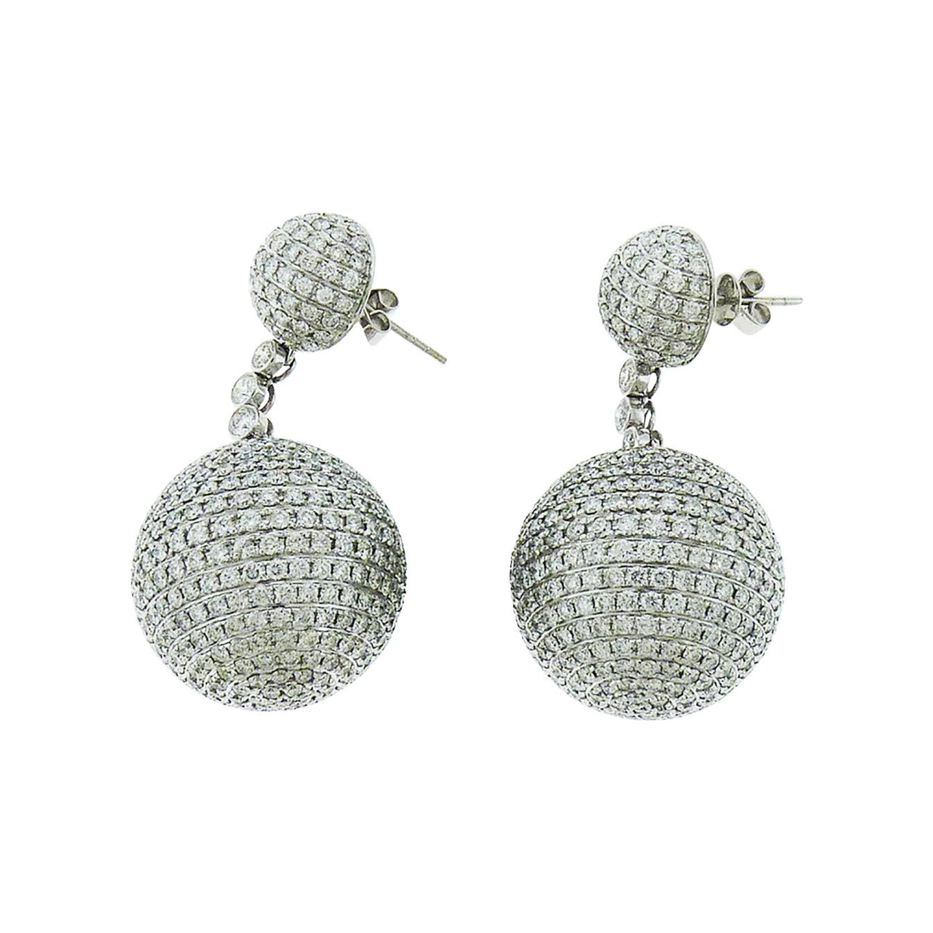 18 Karat White Gold Brown Diamond Pave Ball Drop Earrings at 1stDibs